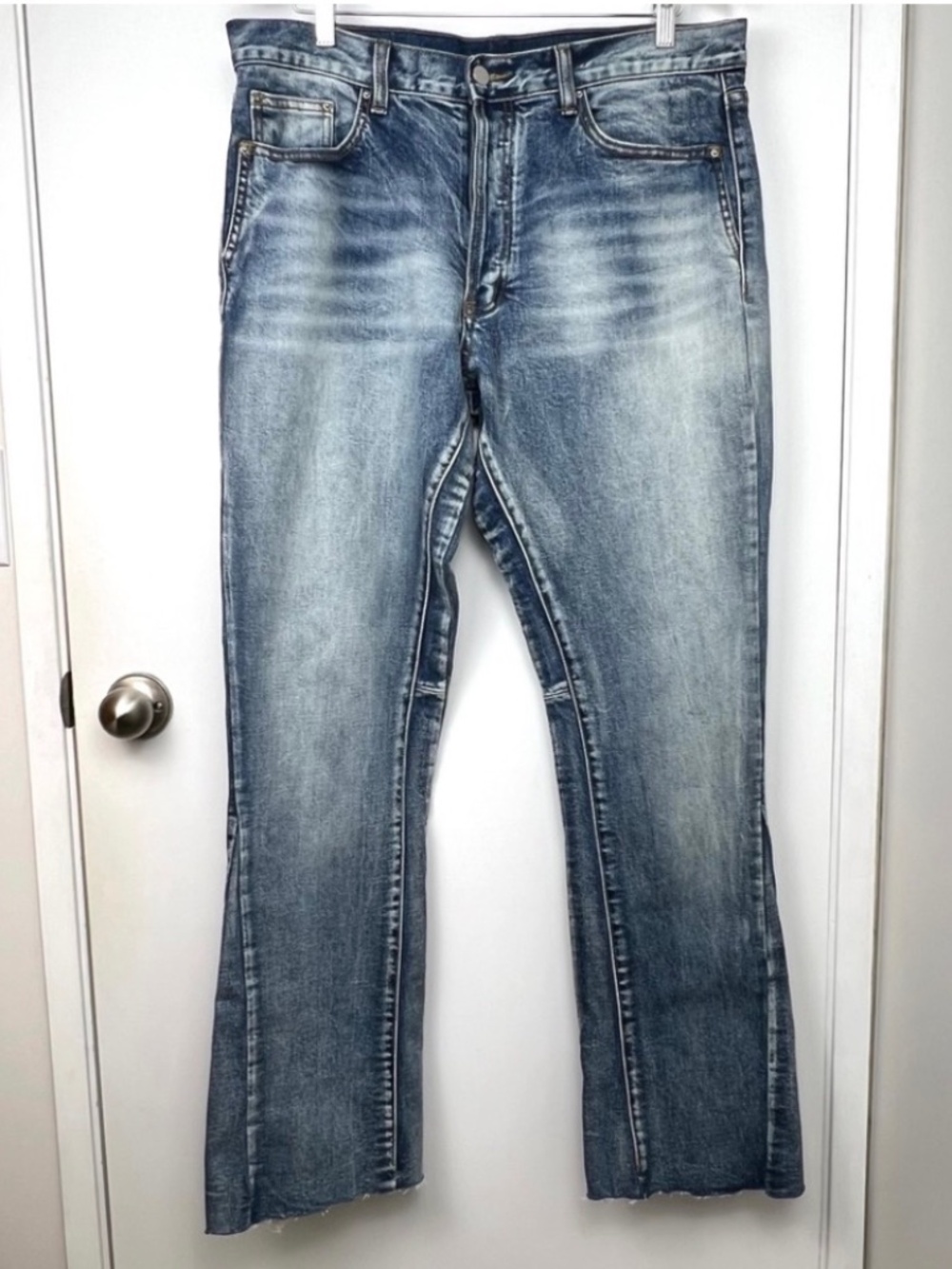 MNML Straight Leg Twist Seam Jeans sz 34/33 Blasted Blue Wash Denim Streetwear